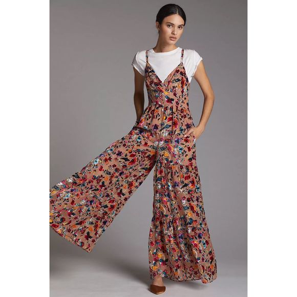 Anthropologie Pants - Anthropologie xHutch Flounced Floral Burnout Velvet Jumpsuit